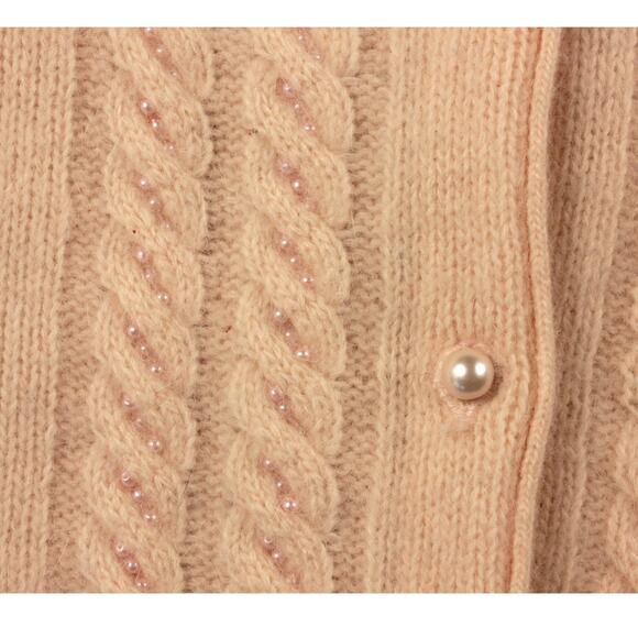 VTG Adele Joyce Embroidered Cardigan Sweater Sz M Pink Pearl Granny Cottagecore - Picture 4 of 7